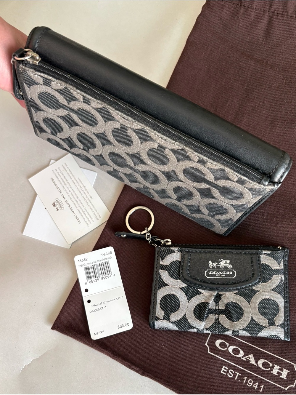 NWT Coach SET Madison Op Art Lurex Checkbook Wallet & Mini Skinny Rare Bundle - Picture 13 of 16